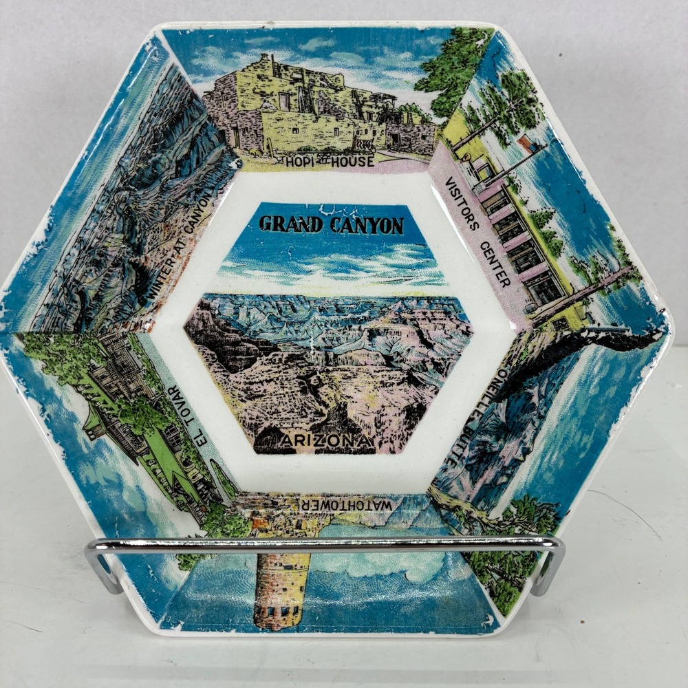 Vintage Grand Canyon Arizona Souvenir Hexagon Ceramic Dish Japan Trinket Bowl